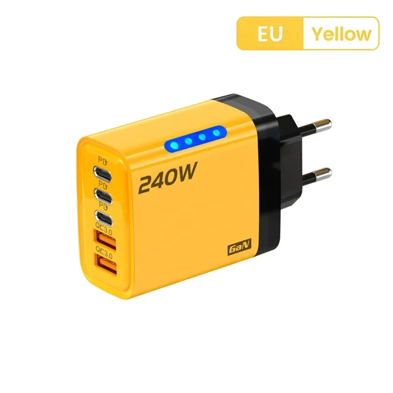 Carregador GaN USB-C e USB de 240W 5 em 1 para iPhone/Samsung/Xiaomi