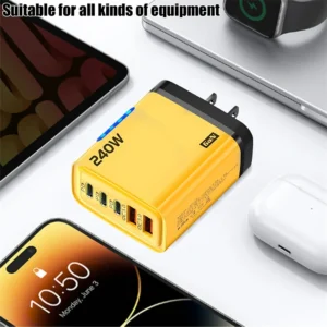 Carregador GaN USB-C e USB de 240W 5 em 1 para iPhone/Samsung/Xiaomi