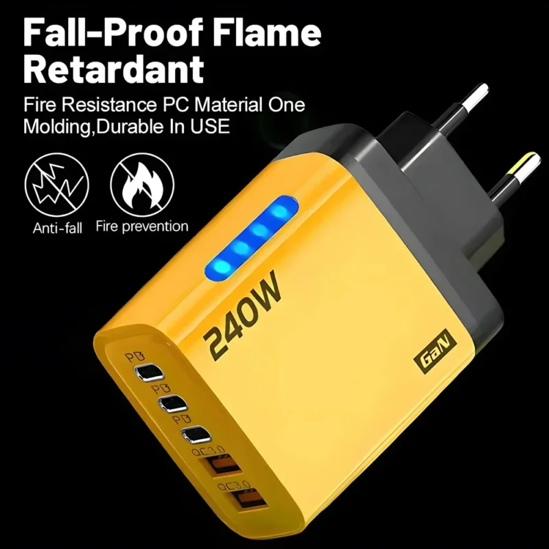 Carregador GaN USB-C e USB de 240W 5 em 1 para iPhone/Samsung/Xiaomi