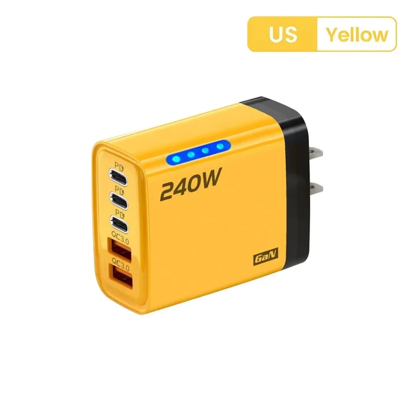 Carregador GaN USB-C e USB de 240W 5 em 1 para iPhone/Samsung/Xiaomi