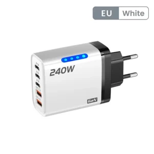Carregador GaN USB-C e USB de 240W 5 em 1 para iPhone/Samsung/Xiaomi