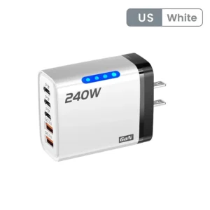 Carregador GaN USB-C e USB de 240W 5 em 1 para iPhone/Samsung/Xiaomi