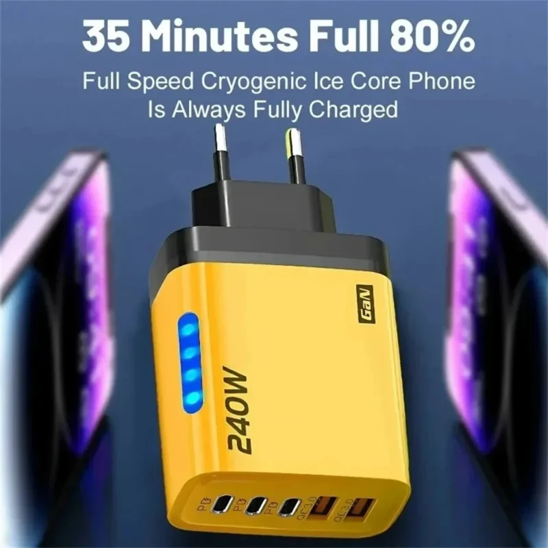Carregador GaN USB-C e USB de 240W 5 em 1 para iPhone/Samsung/Xiaomi