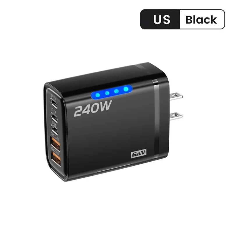 Carregador GaN USB-C e USB de 240W 5 em 1 para iPhone/Samsung/Xiaomi